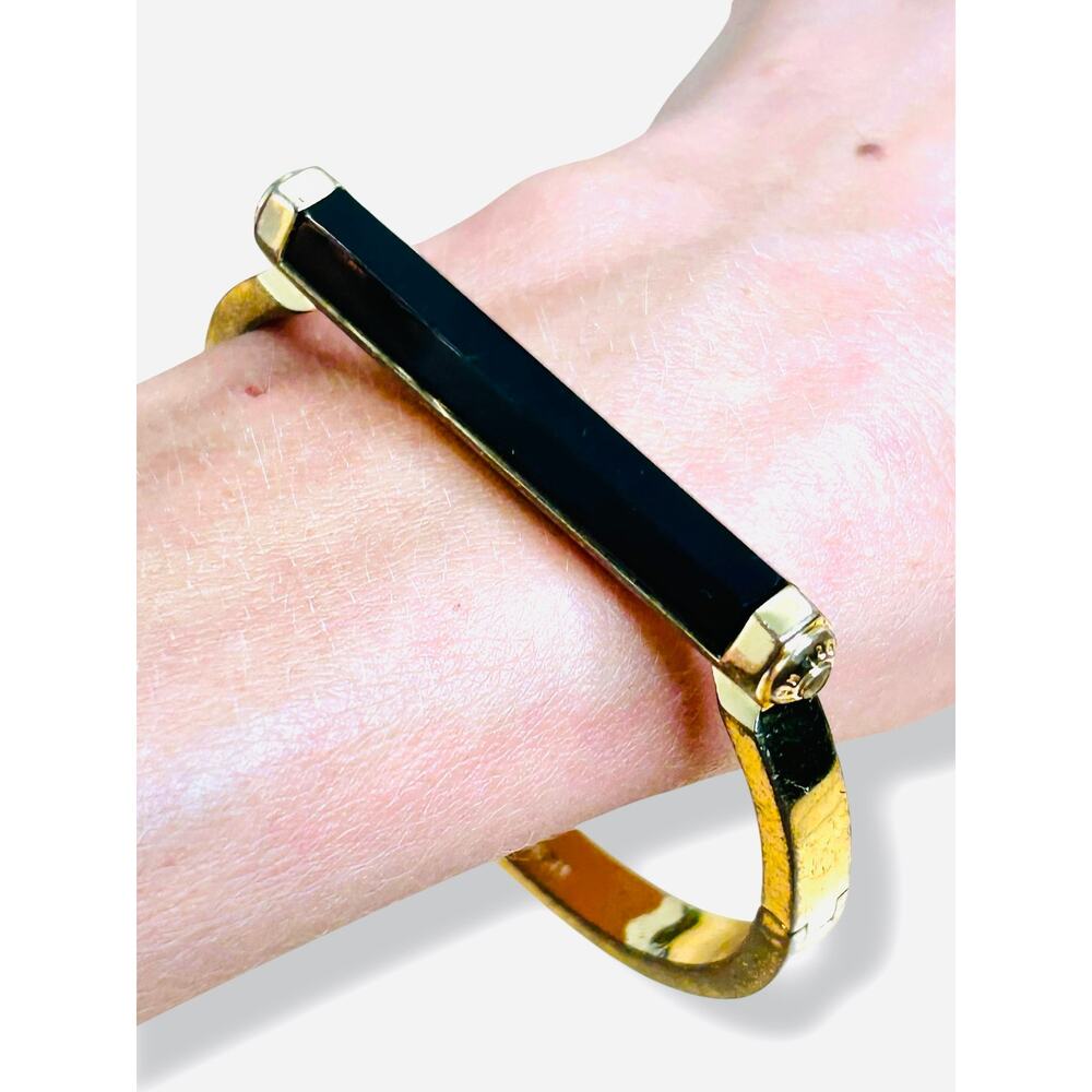 Vintage Henri Bendel New York Gold Tone
Black Resin Bar Hinged Bangle Bracelet - Picture 5 of 12